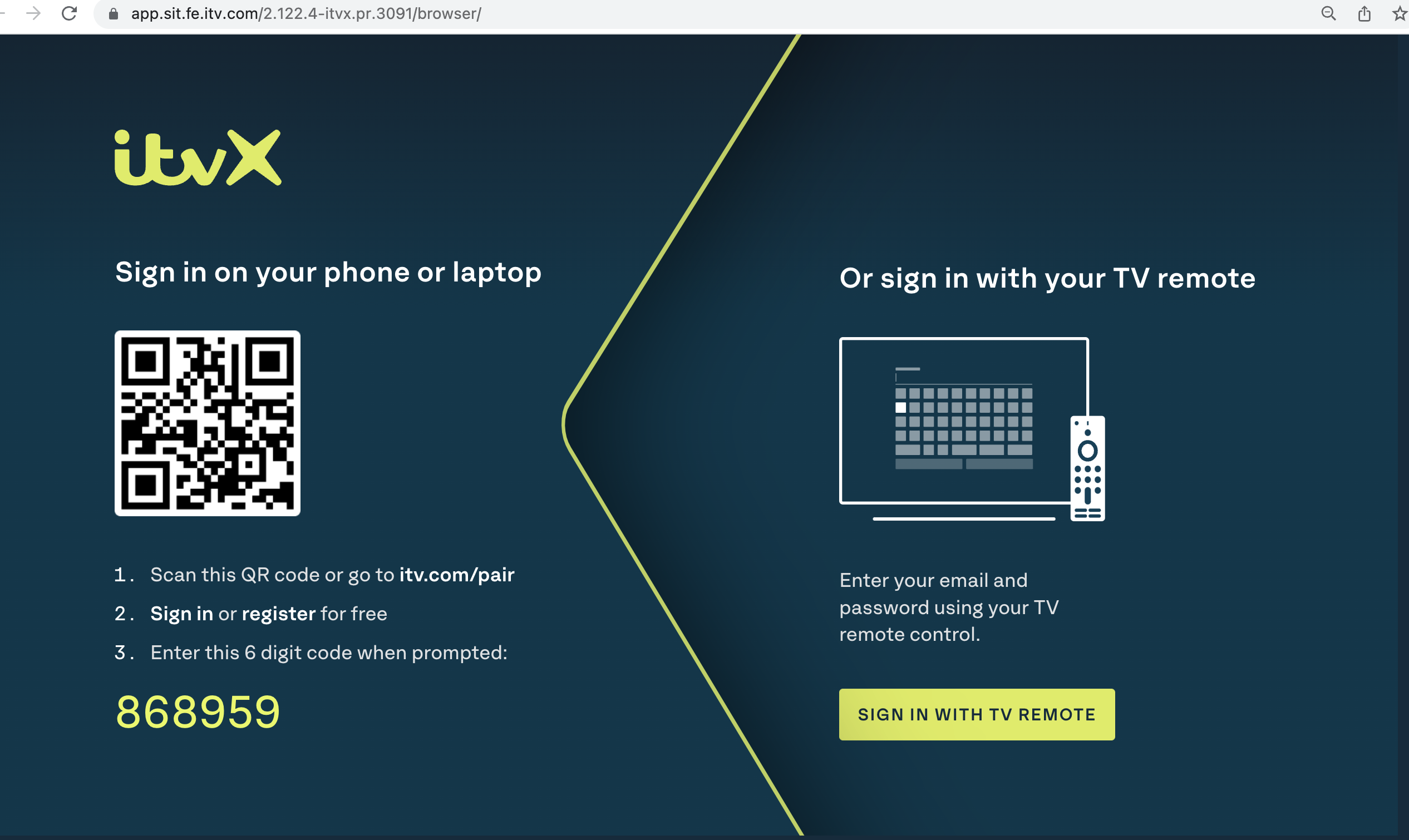 ITVX launch - Sign in page (CTV)
