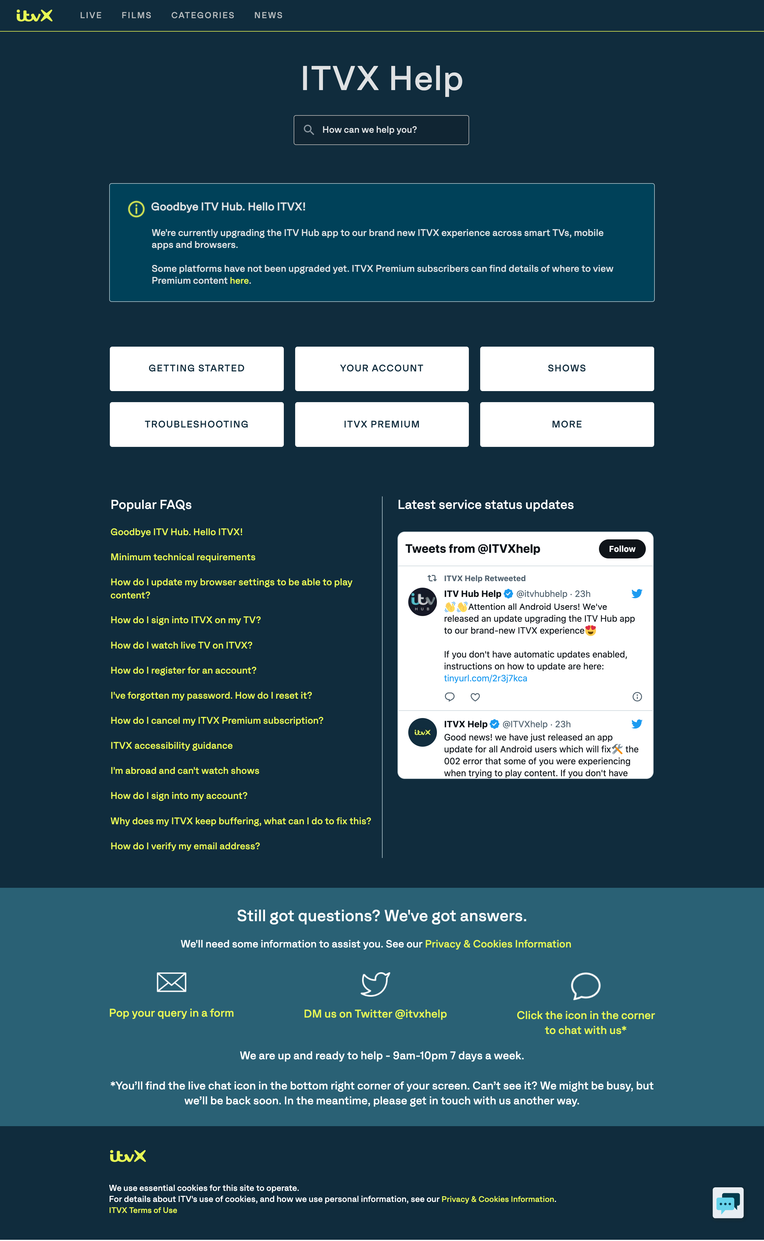 ITVX launch - Help homepage