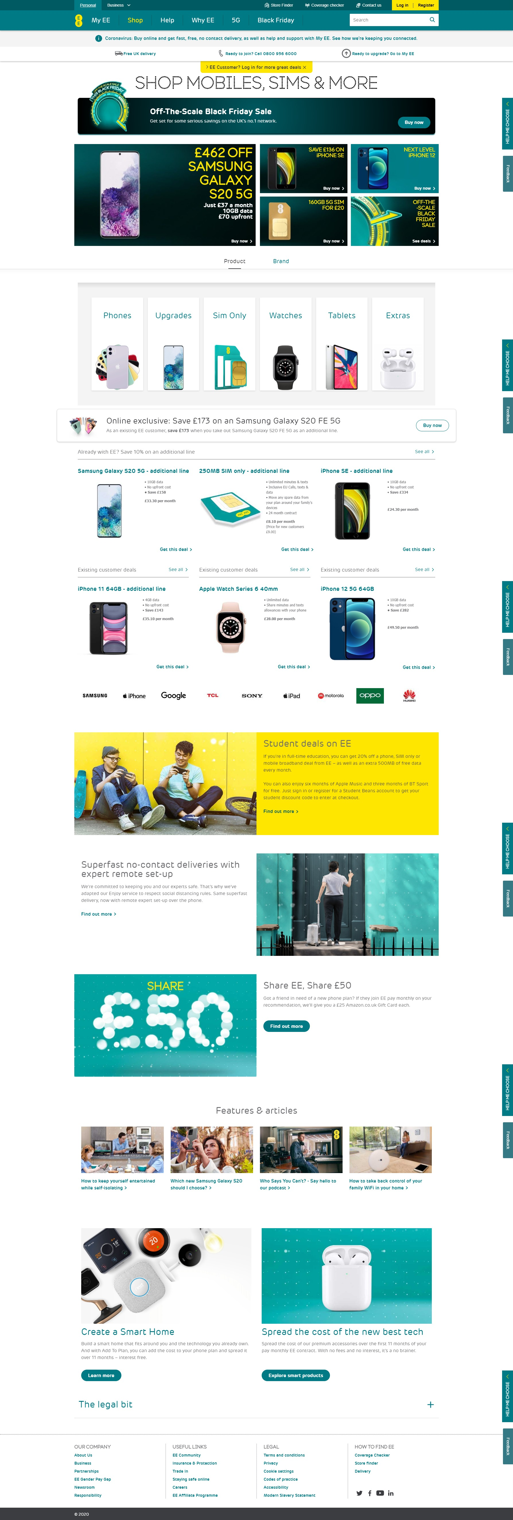 EE Mobile Black Friday 2020 - Shop page