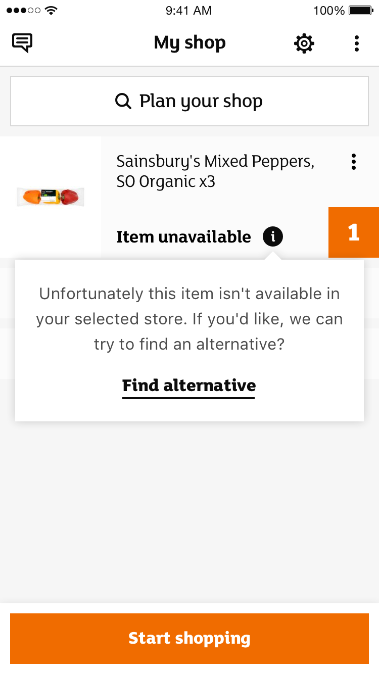 Sainsbury’s SmartShop - Item not available